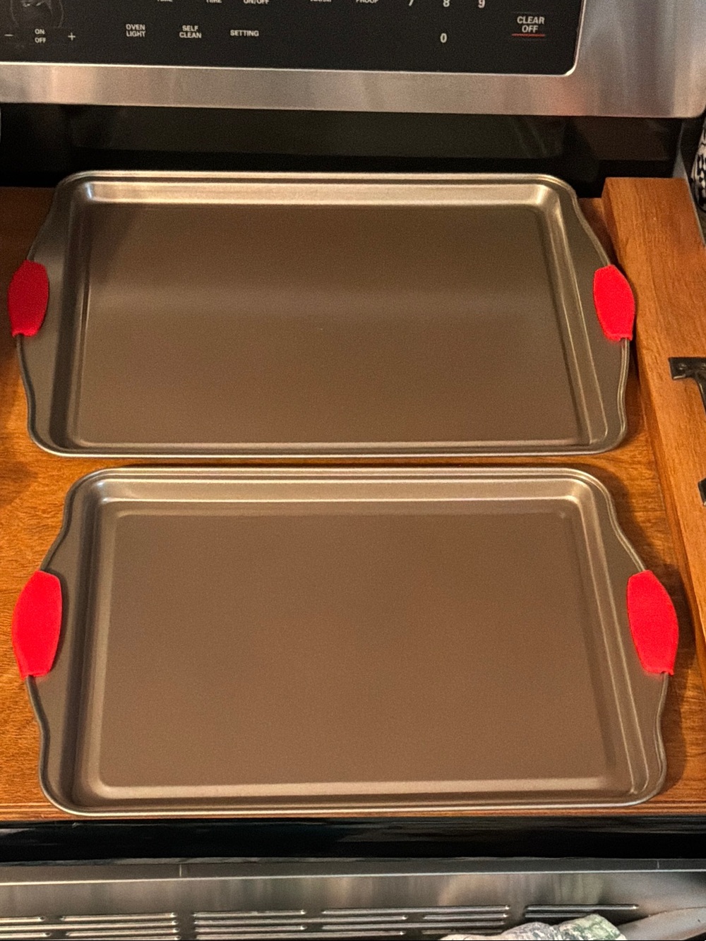 Gray Baking Sheet Set with Red Silicone Handles - 2 Pack